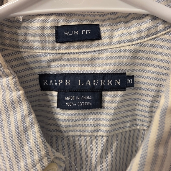 Ralph Lauren Women's Light Blue Striped Slim Fit Polo Button Down ~ Size 10 - Picture 4 of 9